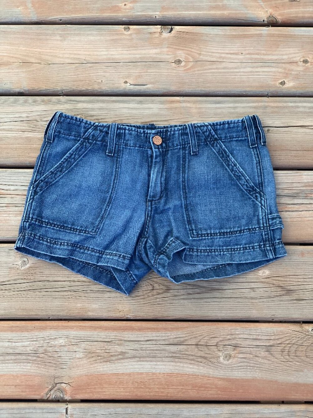 Joie Jeans Denim Cargo Shorts Womens 26 Linen Cotton Dark Wash Low Rise Festival